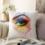 - Sonil-K-5075-Gorsel1 - Realhomes  Yeşil Göz Kirpik Motifli Dekoratif Dijital Baskılı Raşel Kadife Kırlent Kılıfı Realhomes