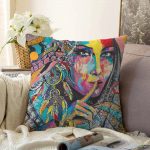 - Sonil-K-5079-Gorsel1 - Realhomes Sulu Boya Tüy Motifli Renkli Kadın Özel Tasarım Raşel Kadife Kırlent Kılıfı Realhomes