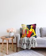 - Sonil-K-5082-Gorsel2 - Realhomes  Sulu Boya Kırmızı Elbiseli Motifli Özel Tasarım Raşel Kadife Kırlent Kılıfı Realhomes