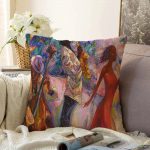 - Sonil-K-5095-Gorsel1 - Realhomes  Yağlı Boya Çizimli Kadın Motifli Modern Raşel Kadife Kırlent Kılıfı Realhomes