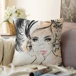 Karakalem Çizimli Fashion Women Dekoratif Raşel Kadife Kırlent Kılıfı Realhomes