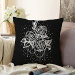 - Sonil-K-5112-Gorsel1 - Realhomes  Siyah Zeminde Gül Dijital Baskılı Modern Raşel Kadife Yastık Kılıfı Realhomes