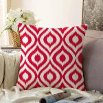 Özel Tasarım Kırmızı İkat Desenli Dijital Baskılı Raşel Kadife Yastık Kırlent Kılıfı Realhomes