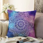 Gökkuşağı Zemininde Beyaz Mandala Çizimli Dekoratif Raşel Kadife Kırlent Kılıfı Realhomes