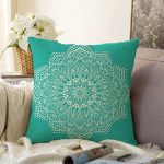 Turkuaz Zeminde Mandala Dijital Baskılı Modern Raşel Kadife Kırlent Kılıfı Realhomes