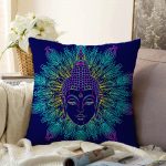 Mandala İçinde Buddha Çizimli Dekoratif Raşel Kadife Kırlent Kılıfı Realhomes