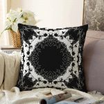 - Sonil-K-5127-Gorsel1 - Realhomes  Siyah Zeminde Kare Mandala Desenli Özel Tasarım Raşel Kadife Kırlent Kılıfı Realhomes