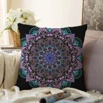 - Sonil-K-5132siyah-Gorsel1 - Realhomes  Siyah Zeminde Pembe Mavi Mandala Desenli Modern Raşel Kadife Yastık Kılıfı Realhomes