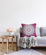 - Sonil-K-5143-Gorsel2 - Realhomes Pembe Zeminde Beyaz Mandala Desenli Özel Tasarım Raşel Kadife Yastık Kılıfı Realhomes