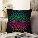 - Sonil-K-5144-Gorsel1 - Realhomes  Siyah Zeminde Pembe Yeşil Mandala Motifli Raşel Kadife Kırlent Kılıfı Realhomes