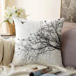 - Sonil-K-5227-Gorsel1 - Realhomes  Realhomes Ağaç Dalı Kuş Tasarımlı Dijital Baskılı Raşel Kadife Kırlent Kılıfı Realhomes