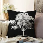 - Sonil-K-5230siyah-Gorsel1 - Realhomes  Siyah Beyaz Ağaç Tasarımlı Dijital Baskılı Raşel Kadife Kırlent Kılıfı Realhomes