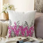 - Sonil-K-5233beyaz-Gorsel1 - Realhomes Beyaz Zeminde Gri Ve Fuşya Çiçek Dijital Baskılı Raşel Kadife Kırlent Kılıfı Realhomes