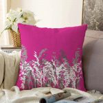 - Sonil-K-5233fusya-Gorsel1 - Realhomes  Fuşya Zeminde Beyaz Ve Gri Çiçek Motifli Raşel Kadife Kırlent Kılıfı Realhomes