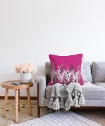 - Sonil-K-5233fusya-Gorsel2 - Realhomes  Fuşya Zeminde Beyaz Ve Gri Çiçek Motifli Raşel Kadife Kırlent Kılıfı Realhomes