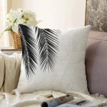 - Sonil-K-5235-Gorsel1 - Realhomes  Siyaz Beyaz Palmiye Yaprakları Dijital Baskılı Raşel Kadife Kırlent Kılıfı Realhomes