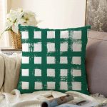 Koyu Yeşil Geometrik Kare Motifli Dekoratif Raşel Kadife Yastık Kılıfı Realhomes