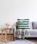 Koyu Yeşil Çizgili Motifli Dekoratif Modern Raşel Kadife Yastık Kılıfı Realhomes