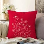 - Sonil-K-5241-Gorsel1 - Realhomes  Kırmızı Zemin Üzerinde Çiçek Desenli Raşel Kadife Kırlent Kılıfı Realhomes