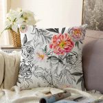 - Sonil-K-5247-Gorsel1 - Realhomes Karakalem Çizim Gül Motiflı Özel Tasarım Raşel Kadife Kırlent Kılıfı Realhomes