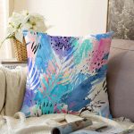 - Sonil-K-5249-Gorsel1 - Realhomes  Sulu Boya Yapraklar Özel Tasarım Modern Raşel Kadife Yastık Kılıfı Realhomes