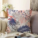 - Sonil-K-5251-Gorsel1 - Realhomes  Beyaz Zeminde Renkli Yaprak Desenli Raşel Kadife Kırlent Kılıfı Realhomes