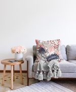 - Sonil-K-5251-Gorsel2 - Realhomes  Beyaz Zeminde Renkli Yaprak Desenli Raşel Kadife Kırlent Kılıfı Realhomes