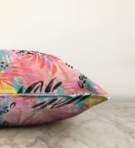 Mavi Zemin Üzerinde Pembe Yaprak Motifli Modern Raşel Kadife Yastık Kılıfı Realhomes