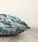 - Sonil-K-5261-Gorsel3 - Realhomes  Benekli Zemin Üzerinde Yeşil Ve Pembe Yaprak Motifli Raşel Kadife Yastık Kılıfı Realhomes