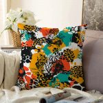 Kaplan Motifli Renkli Dijital Baskılı Özel Tasarım Modern Raşel Kadife Yastık Kılıfı Realhomes