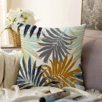 - Sonil-K-5271-Gorsel1 - Realhomes  Kahverengi Ve Gri Yaprak Desenli Raşel Kadife Kırlent Kılıfı Realhomes