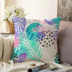 - Sonil-K-5272-Gorsel1 - Realhomes  Sulu Boya Yaprak Desenli Dekoratif Modern Raşel Kadife Yastık Kılıfı Realhomes