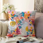 - Sonil-K-5273-Gorsel1 - Realhomes  Geometrik Soyut Desenli Rengarenk Yaprak Motifli Raşel Kadife Kırlent Kılıfı Realhomes