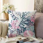 - Sonil-K-5274-Gorsel1 - Realhomes  Sulu Boya Yaprak Motifli Dekoratif Dijital Baskılı Raşel Kadife Kırlent Kılıfı Realhomes