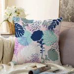 Realhomes Tropik Yaprak Motifli Dekoratif Dijital Baskılı Raşel Kadife Kırlent Kılıfı Realhomes