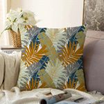 Realhomes Kahve Ve Gri Renk Yaprak Motifli Dijital Baskılı Raşel Kadife Kırlent Kılıfı Realhomes