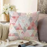 Geometrik Pembe Ve Gri Mermer Motifli Özel Tasarım Raşel Kadife Yastık Kılıfı Realhomes