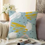 - Sonil-K-5297-Gorsel1 - Realhomes  Mavi Zemin Üzerinde Sulu Boya Çizim Dijital Baskılı Dekoratif Raşel Kadife Kırlent Kılıfı Realhomes