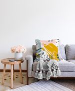 Yağlı Boya Soyut Çizimli Özel Tasarım Raşel Kadife Kırlent Kılıfı Realhomes