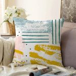 Beyaz Zeminde Soyut Sulu Boya Çizimli Özel Tasarım Dijital Baskılı Raşel Kadife Kırlent Kılıfı Realhomes