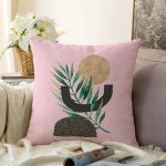 - Sonil-K-5308pembe-Gorsel1 - Realhomes Pembe Zemin Üzerinde Soyut Yaprak Çizimli Dekoratif Raşel Kadife Yastık Kılıfı Realhomes