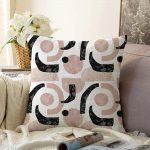 Beyaz Zeminde Soyut Geometrik Çizim Motifli Raşel Kadife Kırlent Kılıfı Realhomes