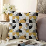 Geometrik Mermer Desenli Altın Motifli Özel Tasarım Raşel Kadife Kırlent Kılıfı Realhomes