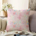 - Sonil-K-5323-Gorsel1 - Realhomes  Renkli Puantiyeli Zeminde Renkli Yaprak Motifli Dekoratif Raşel Kadife Kırlent Kılıfı Realhomes