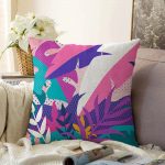 Rengarenk Yaprak Çizimli Modern Özel Tasarım Raşel Kadife Kırlent Kılıfı Realhomes