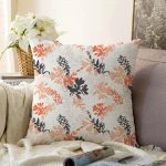 - Sonil-K-5350-Gorsel1 - Realhomes  Turuncu Siyah Renkli Yaprak Dijital Baskılı Özel Tasarım Raşel Kadife Kırlent Kılıfı Realhomes