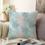 - Sonil-K-5356-Gorsel1 - Realhomes  Mavi Yapraklar Üzerinde Nokta Tasarımlı Raşel Kadife Kırlent Kılıfı Realhomes