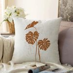 Gri Zeminde Palmiye Yaprakları Motifli Raşel Kadife Kırlent Kılıfı Realhomes