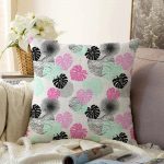 - Sonil-K-5361-Gorsel1 - Realhomes  Beyaz Zeminde Renkli Trorik Yapraklar Raşel Kadife Kırlent Kılıfı Realhomes