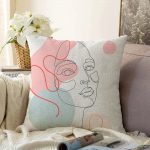 Kırmızı Şeritli Portre Çizimli Dekoratif Modern Raşel Kadife Yastık Kılıfı Realhomes